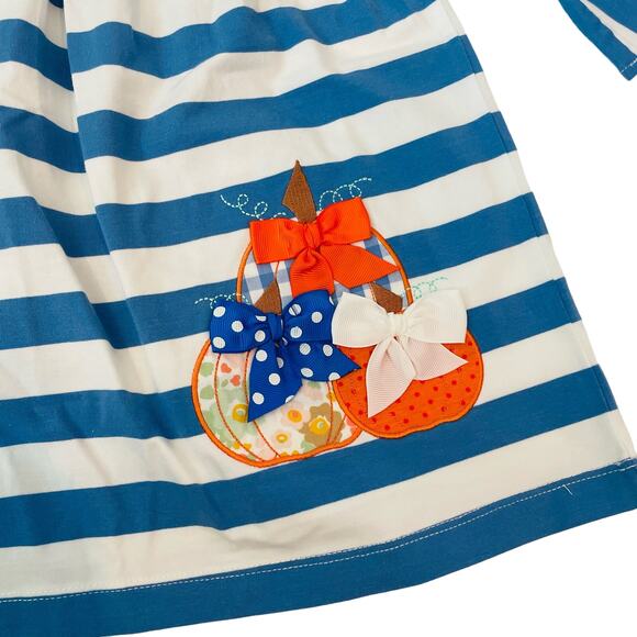 NWT Three Sisters 2T Pumpkin Patch Blue Stripe Dress - Picture 2 of 6